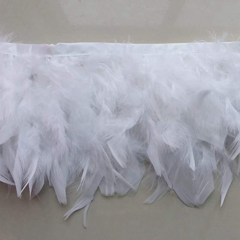 Sowder Turkey Feathers Trim Fringe for Party Wedding Dress Sewing Crafts Costumes Decoration Pack of 2 Yards (White) - Image 1